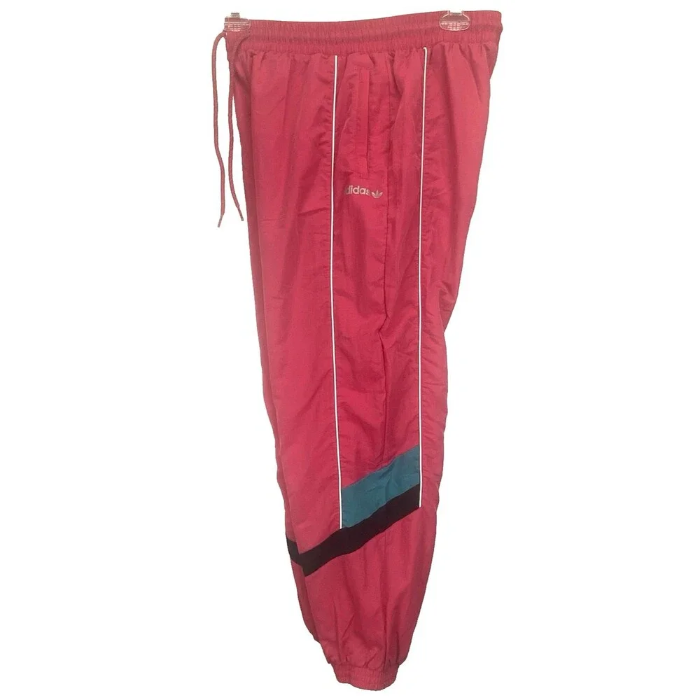 Adidas Women’s Size L Large Track Pants Windbreaker Pink Lined Drawstring Poly